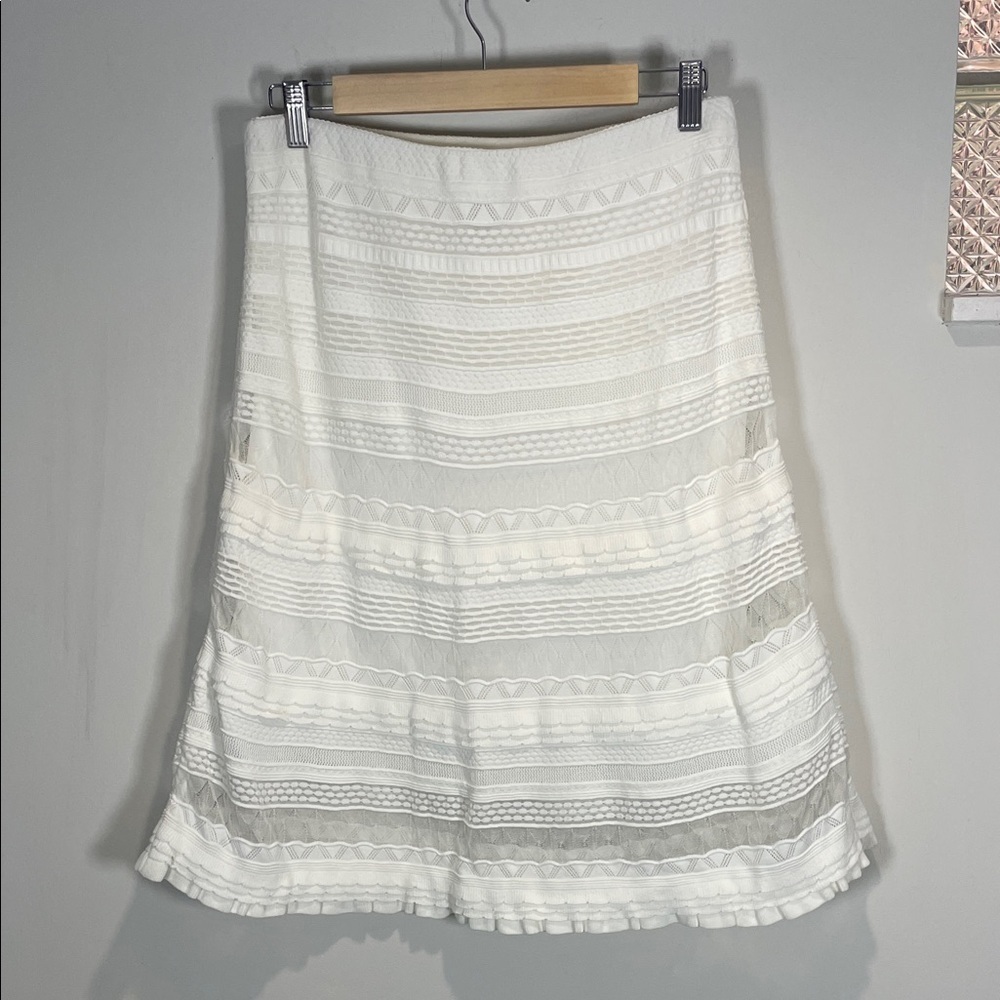 Marc Cain White Textured A Line Skirt Lace Embroidered EU Luxury Size 4